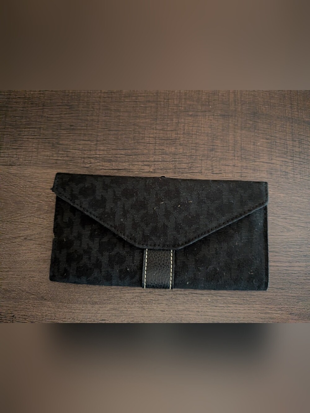 New York and Co Black Textured Envelope Clutch/Wallet with white stitching detai